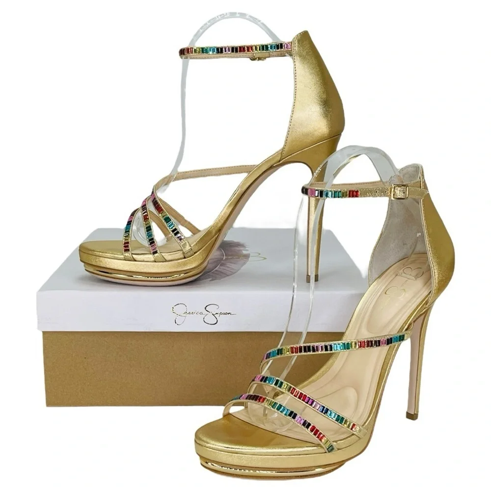 Jessica Simpson Embla Gold Shimmer Rainbow Womens Heels Size 9.5M - Picture 13 of 15